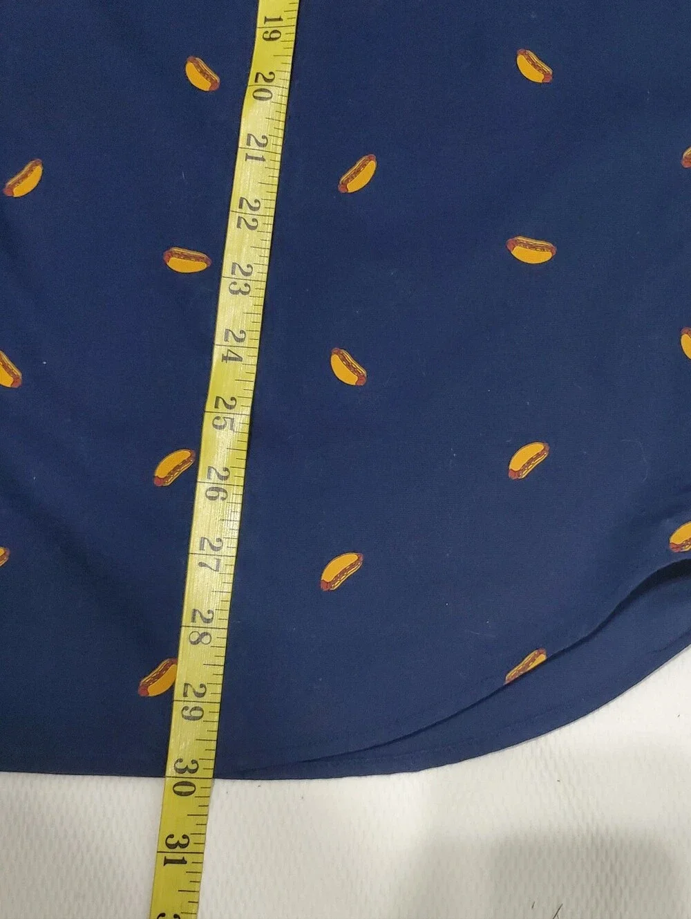 J. Crew Flex Short Sleeve Button Down Slim Fit Shirt Navy Hot Dog Print Mens XL